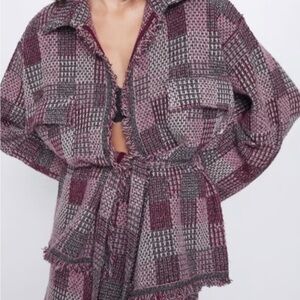 Zara Pink Plaid Knit Twead Cardigan